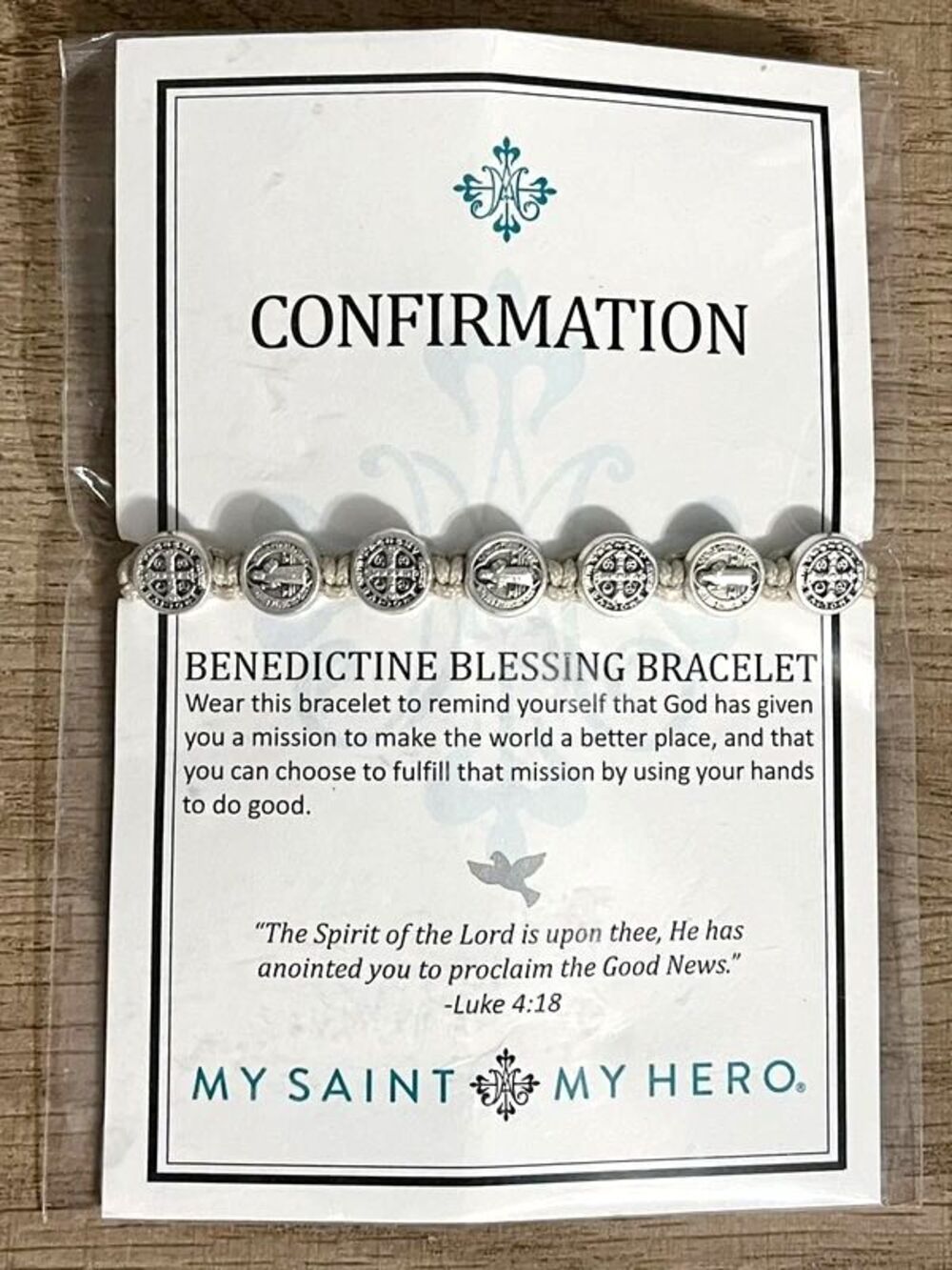 Confirmation Benedictine Blessing Bracelet Silver Tone Beads Adjustable Cord